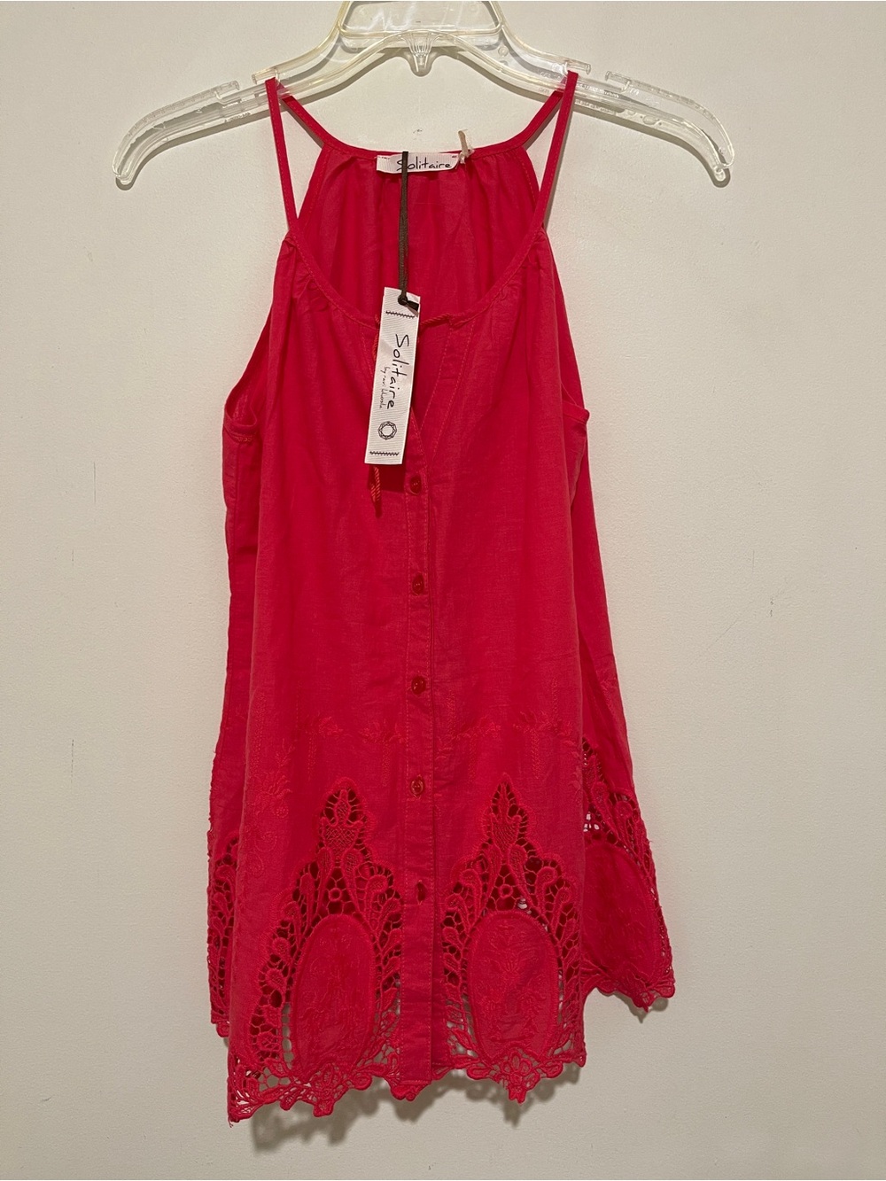 Solitaire Coral Crochet-Hem Sleeveless Top, Small